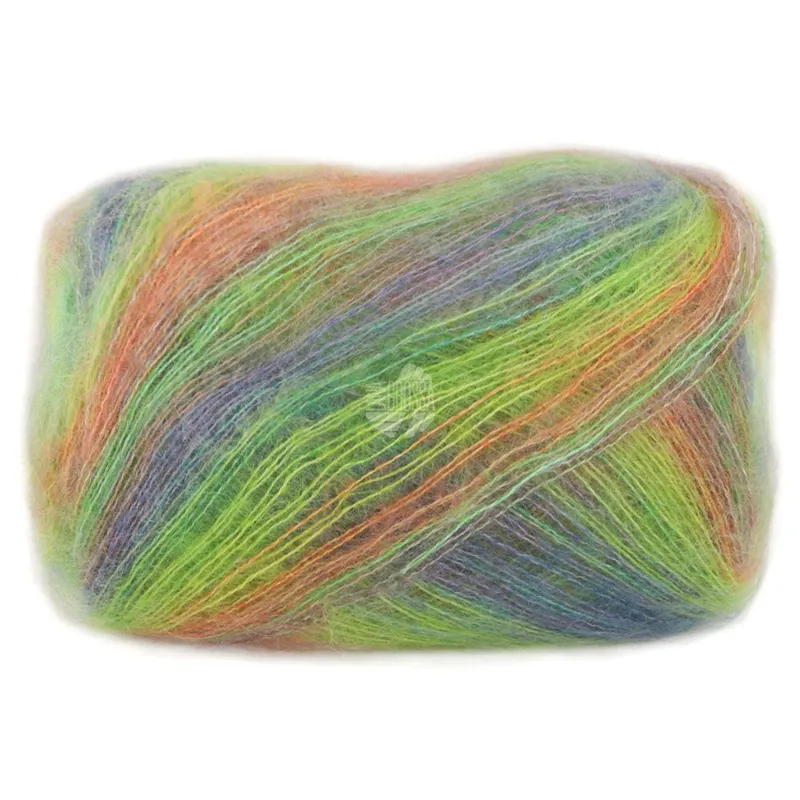 Lana Grossa Cottonhair 102 Orange/grøn/gulgrøn/blåviolet/gråbrun