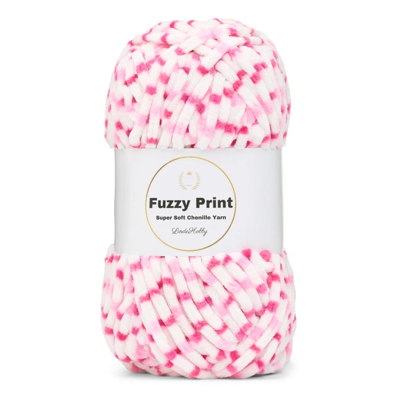 LindeHobby Fuzzy Chenille Print 04 Lyserøde drys