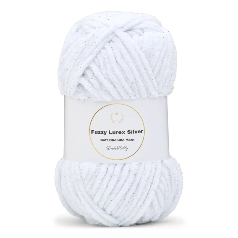 LindeHobby Fuzzy Chenille Silver Lurex 01 Hvid