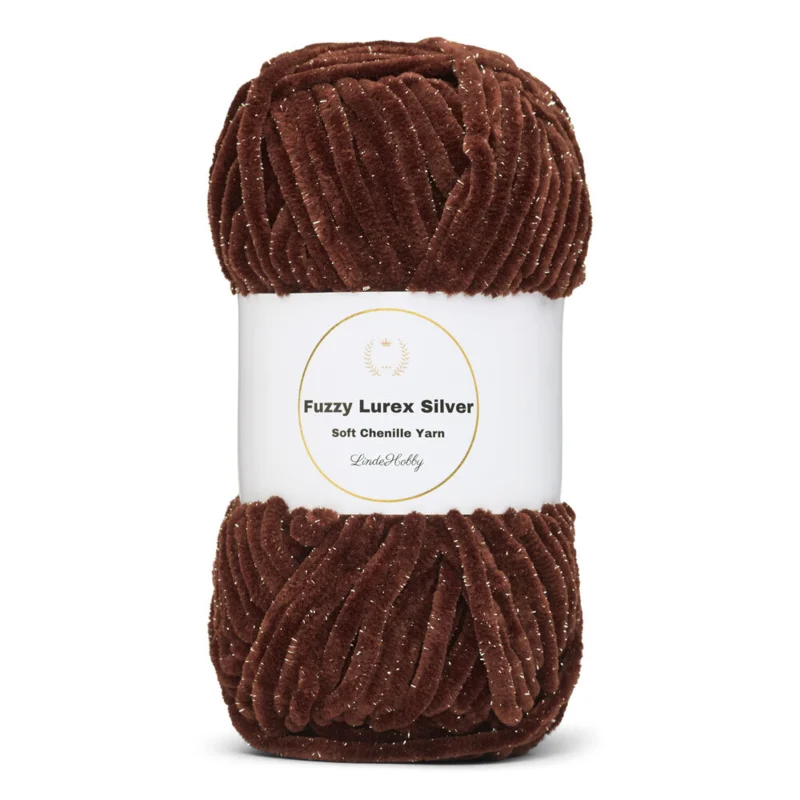 LindeHobby Fuzzy Chenille Silver Lurex 20 Bitter kaffe