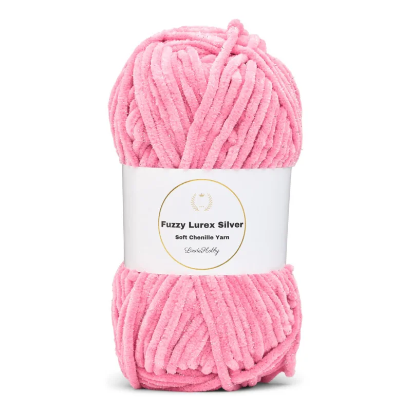 LindeHobby Fuzzy Chenille Silver Lurex 14 Mørk lyserød