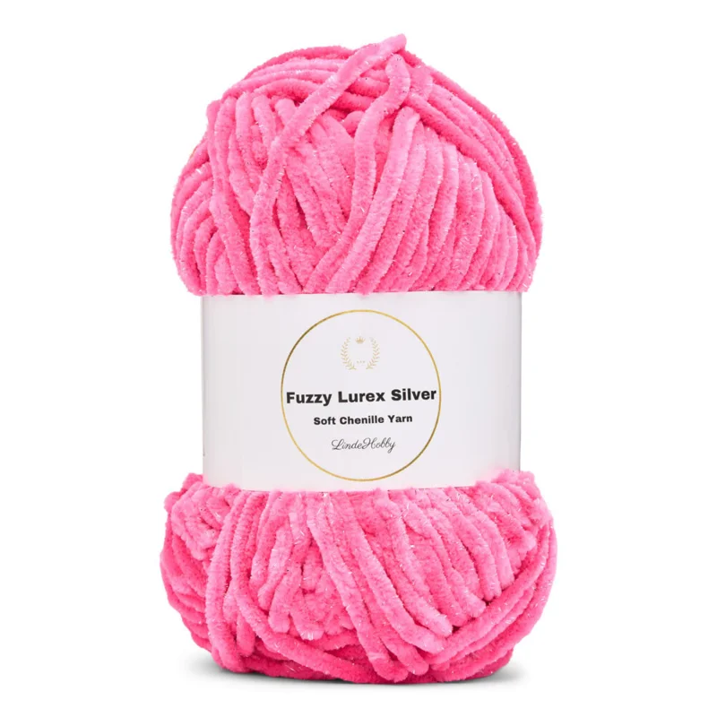 LindeHobby Fuzzy Chenille Silver Lurex 21 Mørk sukker-lyserød