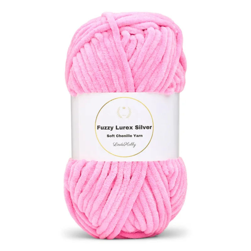 LindeHobby Fuzzy Chenille Silver Lurex 48 Neon lyserød (lys)