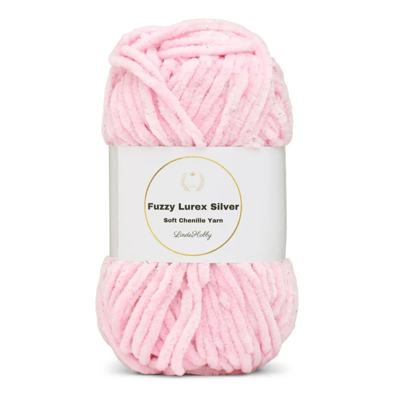 LindeHobby Fuzzy Chenille Silver Lurex 04 Babylyserød (lys)