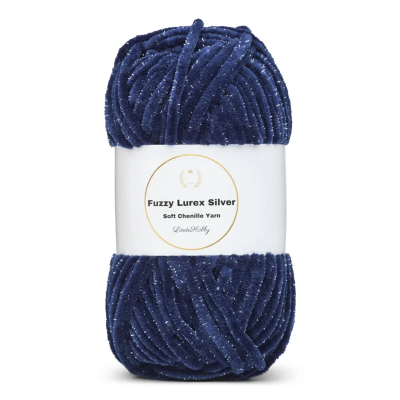 LindeHobby Fuzzy Chenille Silver Lurex 17 Marineblå