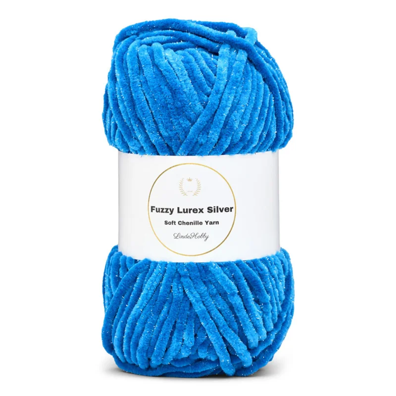 LindeHobby Fuzzy Chenille Silver Lurex 30 Himmelblå