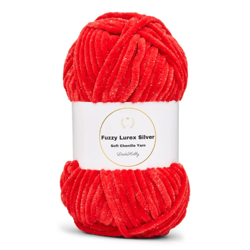 LindeHobby Fuzzy Chenille Silver Lurex 11 Blodrød