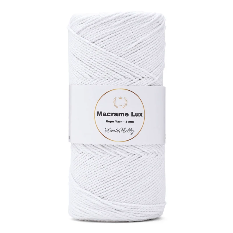 LindeHobby Macrame Lux, Knyttegarn, 1 mm 15 Hvid