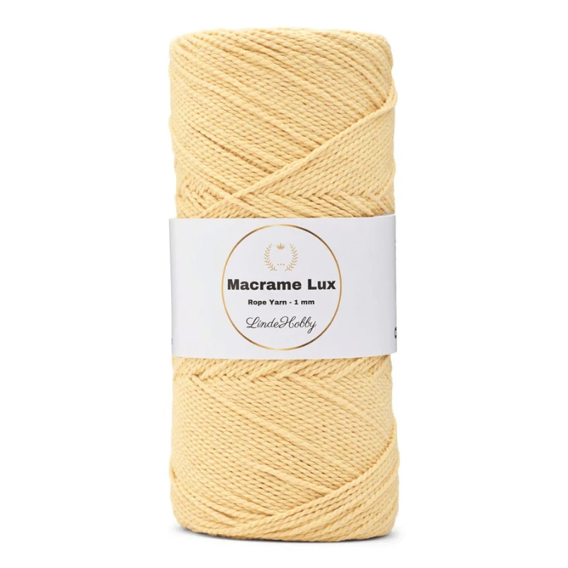 LindeHobby Macrame Lux, Knyttegarn, 1 mm 08 Lys gul