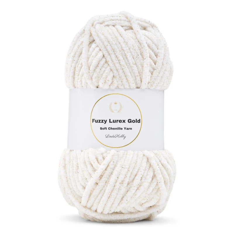 LindeHobby Fuzzy Chenille Gold Lurex 01 Hvid