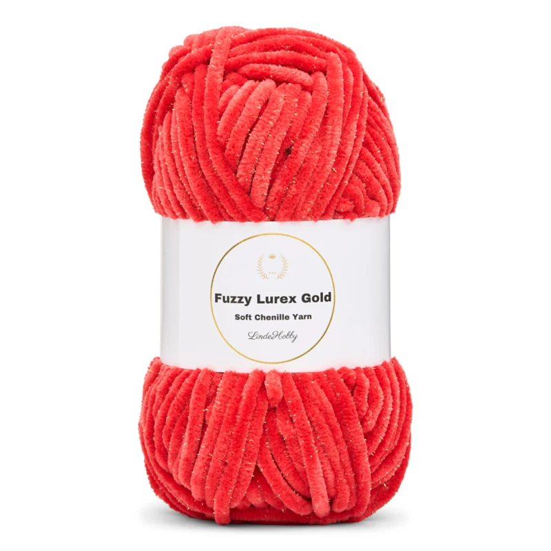 LindeHobby Fuzzy Chenille Gold Lurex 35 Koral