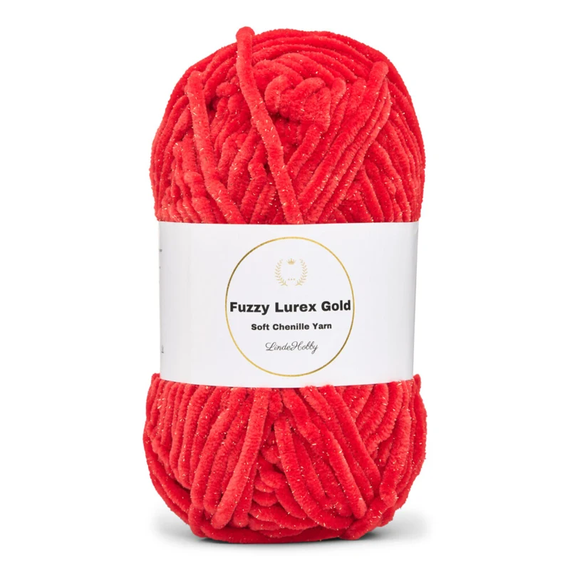LindeHobby Fuzzy Chenille Gold Lurex 11 Blodrød