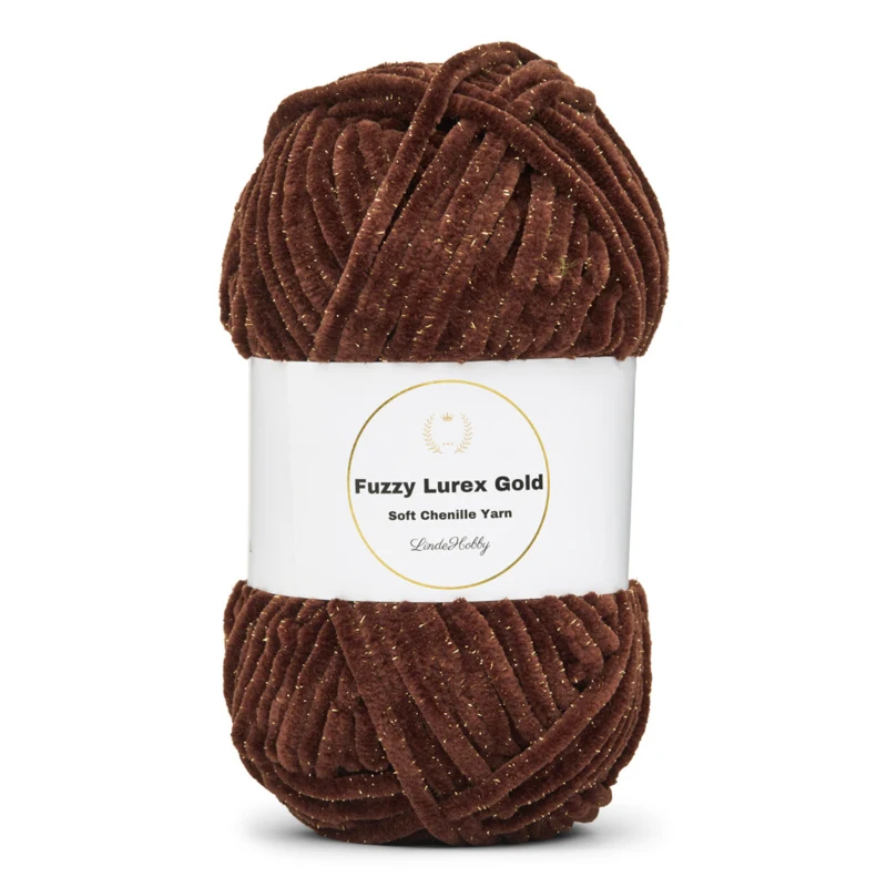 LindeHobby Fuzzy Chenille Gold Lurex 20 Bitter kaffe