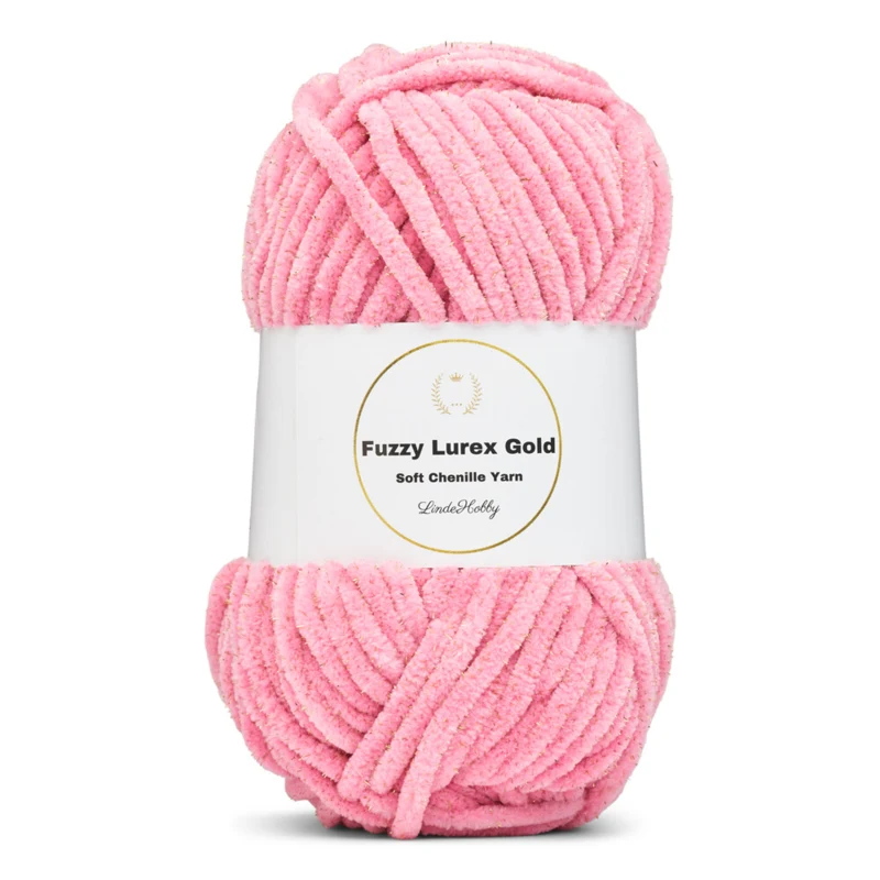 LindeHobby Fuzzy Chenille Gold Lurex 14 Mørk lyserød