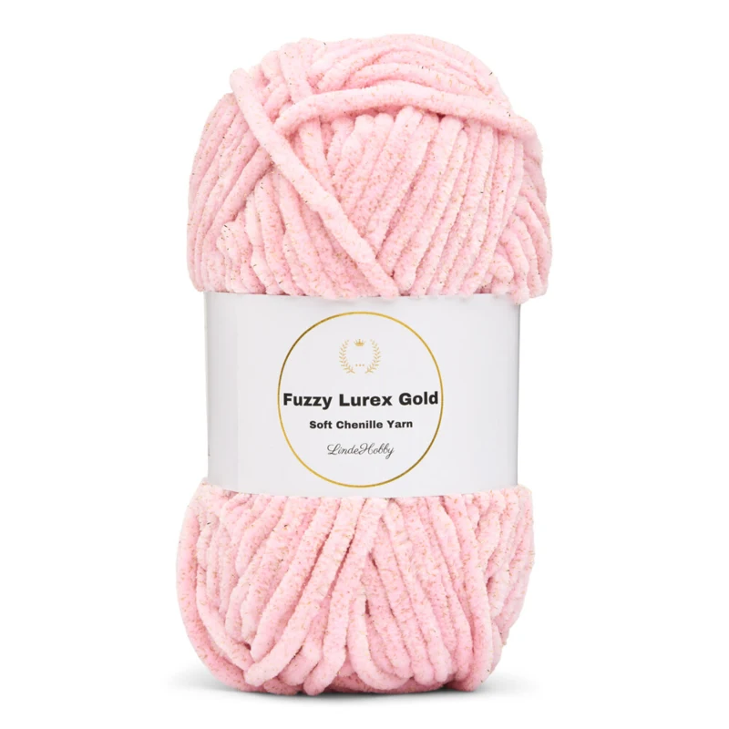 LindeHobby Fuzzy Chenille Gold Lurex 04 Babylyserød (lys)