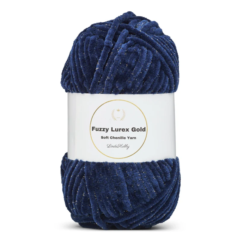 LindeHobby Fuzzy Chenille Gold Lurex 17 Marineblå