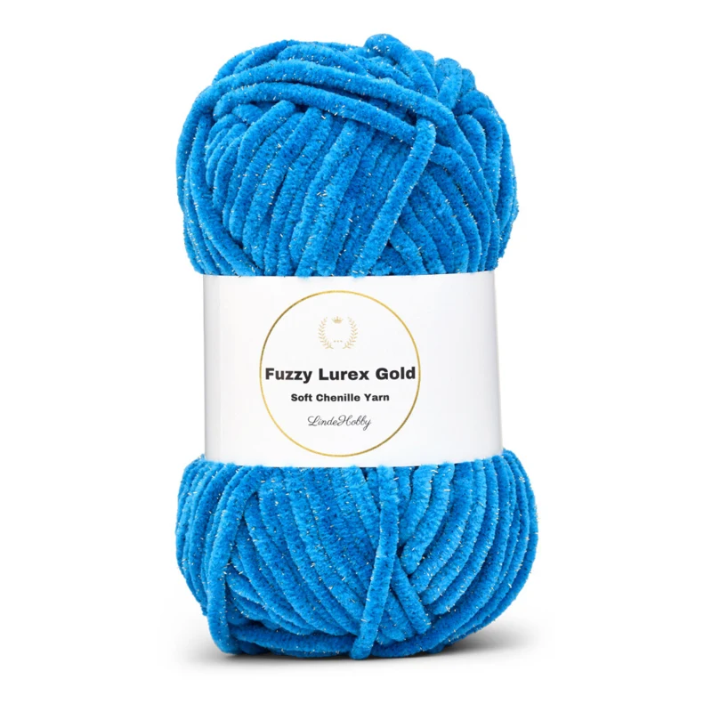 LindeHobby Fuzzy Chenille Gold Lurex 30 Himmelblå