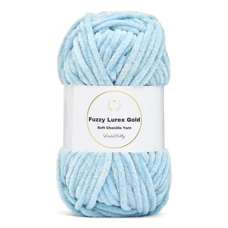 LindeHobby Fuzzy Chenille Gold Lurex 07 Babyblå