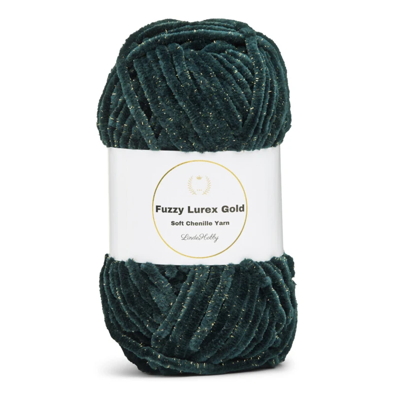 LindeHobby Fuzzy Chenille Gold Lurex 19 Mørkegrøn nefrit