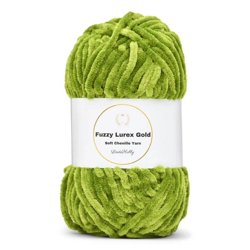 LindeHobby Fuzzy Chenille Gold Lurex 32 Græsgrøn