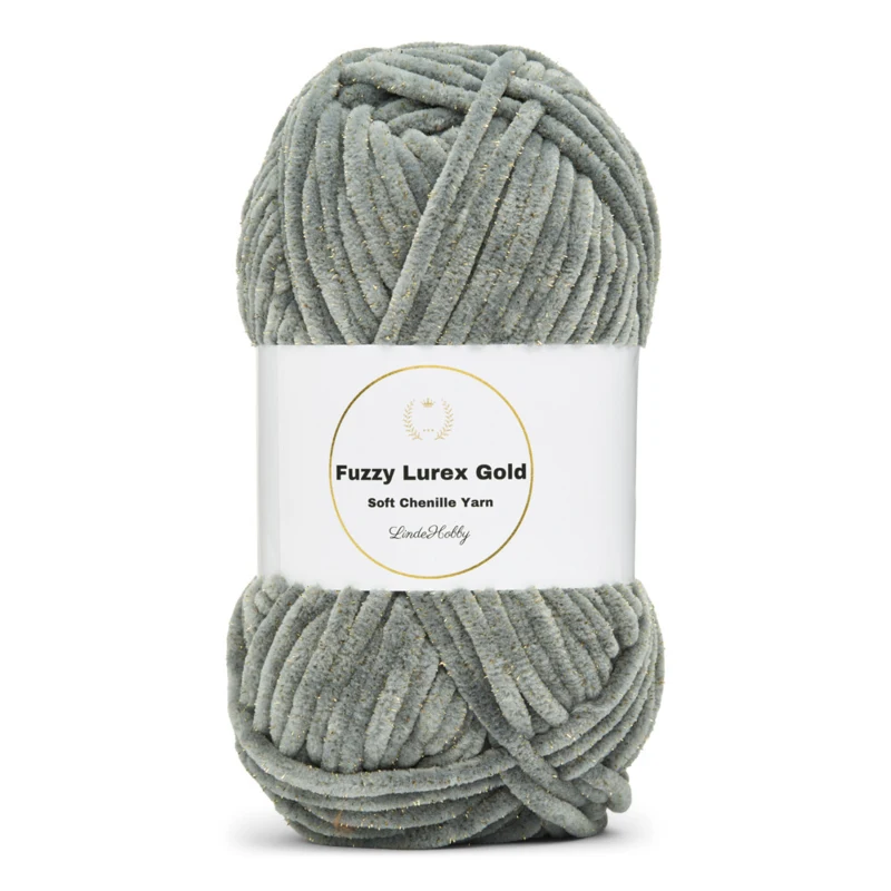 LindeHobby Fuzzy Chenille Gold Lurex 05 Mørkegrå