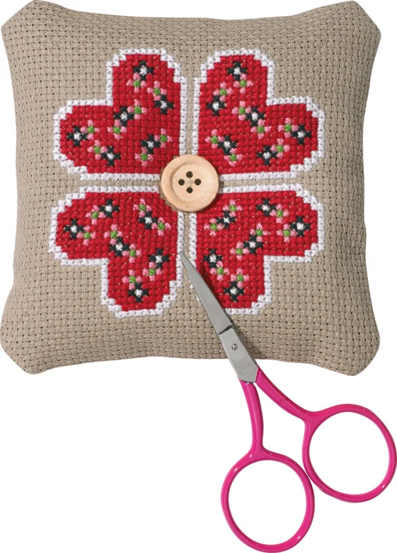 Broderikit Nålepude hjerte blomst 11x11 cm