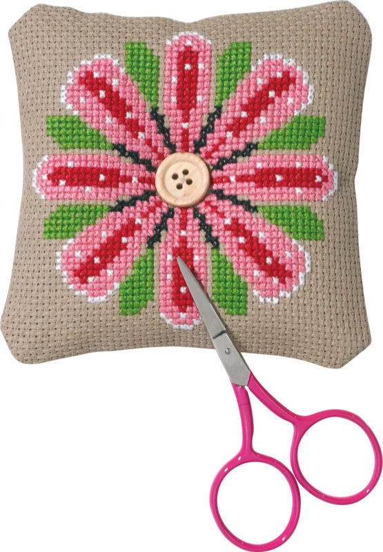 Broderikit Nålepude blomst 11 x 11 cm