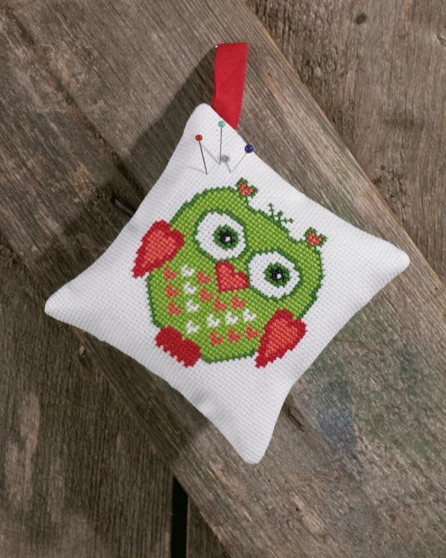 Broderikit Nålepude Grøn Ugle 12 x 12 cm