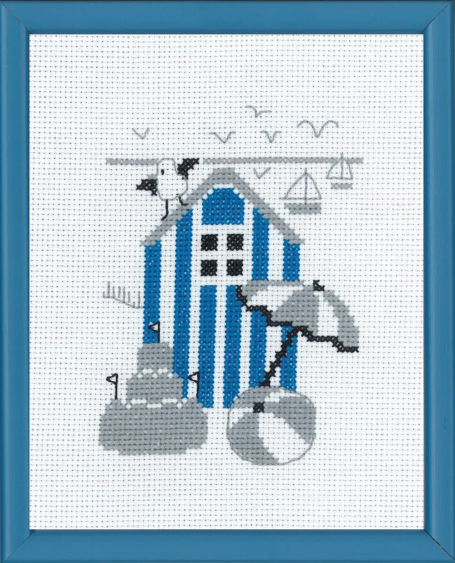 Broderikit Blåt badehus R5741 18 x 14 cm