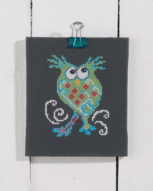 Broderikit Grøn ugle 11 x 13 cm