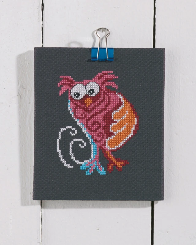 Broderikit Rosa ugle 11 x 13 cm
