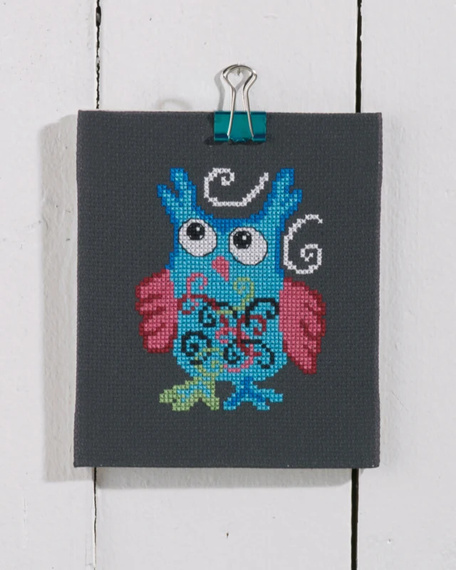 Broderikit Blå ugle 11 x 13 cm