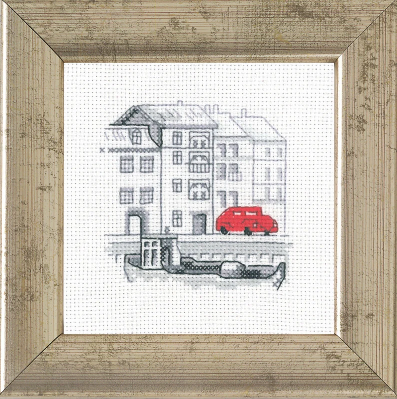 Broderikit Havn/bil 9 x 9 cm R5370