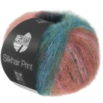 Lana Grossa Silkhair Print 438 Lys rød/turkisblå/blålilla/grøn/grå