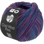 Lana Grossa Cool Wool Print 837 Dueblå/Blomme/Rødviolet