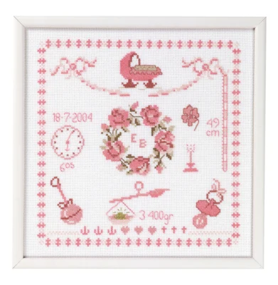 Broderikit Fødselsminde pige 25 x 25 cm
