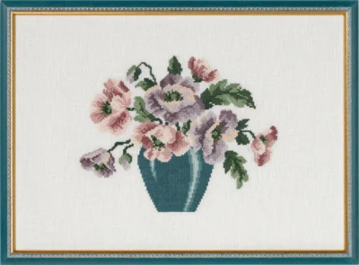 Broderikit Vase m/ Anemoner 38 x 27 cm