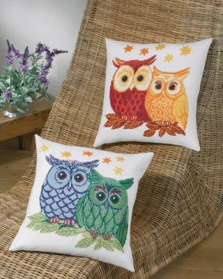 Broderikit Ugler blå/grøn 42x42cm