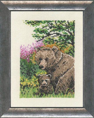 Broderikit Bjørn m. unger 5300/00 16 x 21 cm