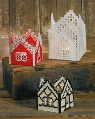 Broderikit Hardanger kirke 8,5 x 8,5 x 10 cm