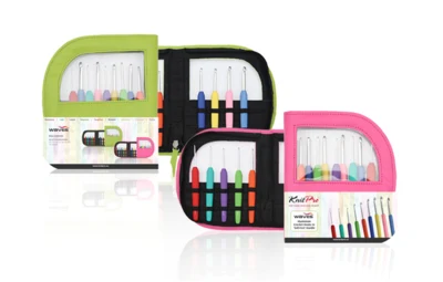 KnitPro WAVES Hæklenålesæt (pink/lime taske i kunstlæder)